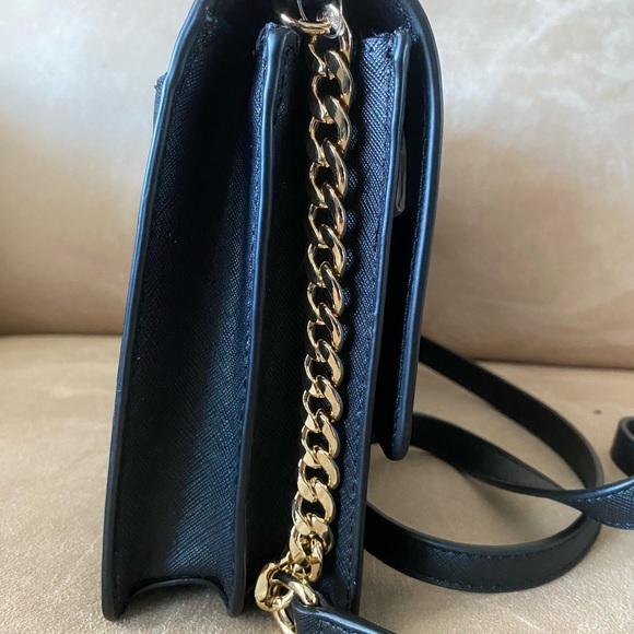 Michael Kors Gusset Leather Crossbody Bag - Black/Gold - Picture 5 of 13